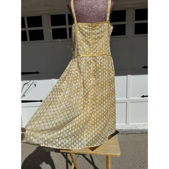 Vintage Robbie Bee Fit and Flare Polka Dot Yellow & White Midi Dress Zipper Sz14 - Picture 5 of 12